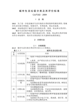 城市生活垃圾分类及其评价标准
