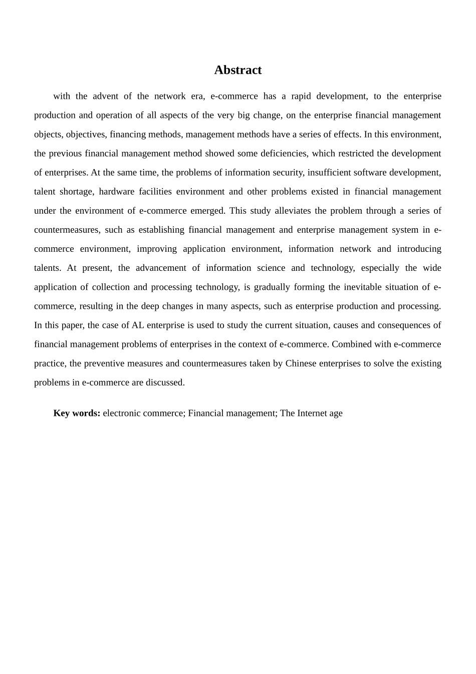 电子商务环境下AL企业财务风险防范分析  会计财务管理专业_第2页