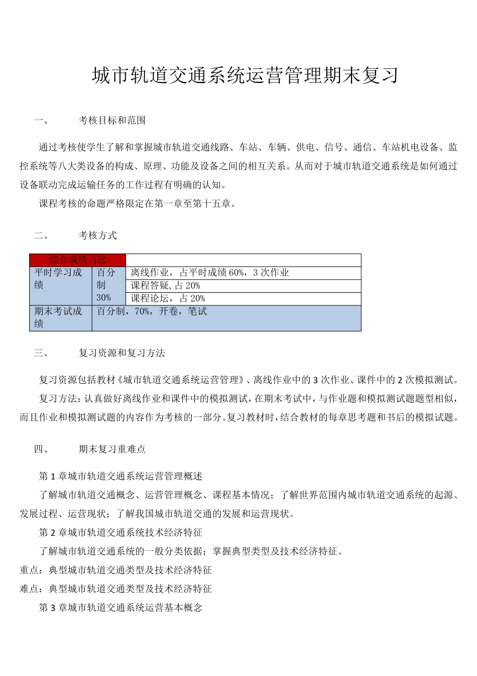 城市轨道交通系统运营管理期末复习_第1页