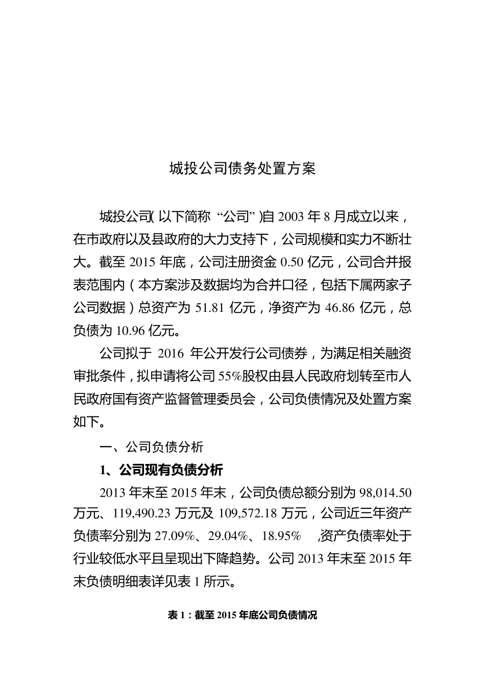 城投公司债务处置方案_第1页
