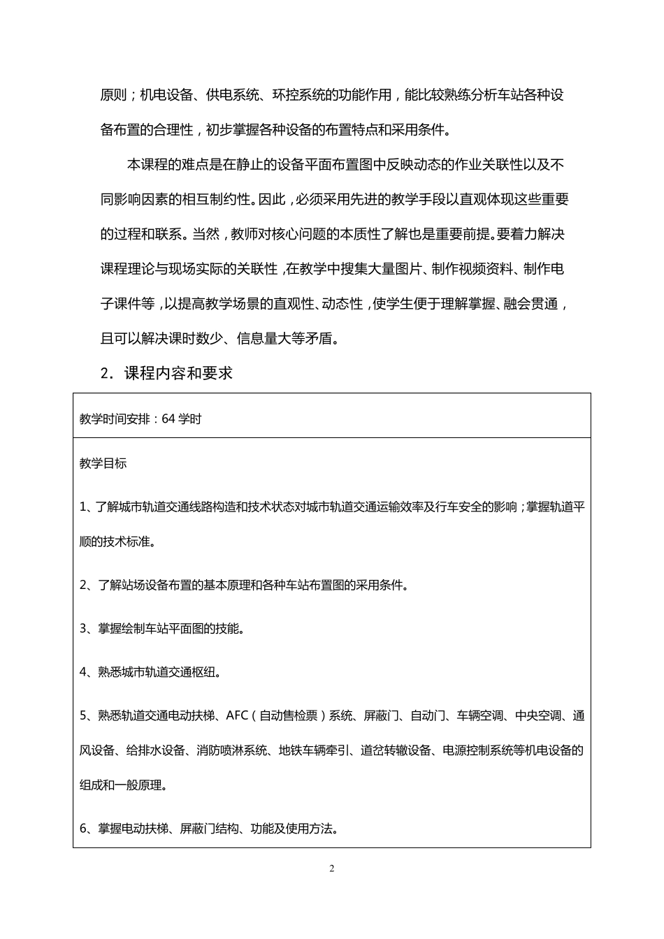 城轨交通设备运用课程标准_第2页