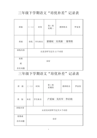 培优辅差记录表