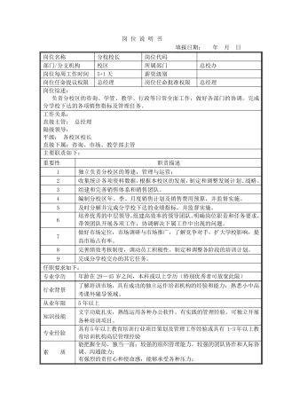 培训学校岗位说明书