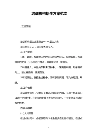 培训机构招生方案范文