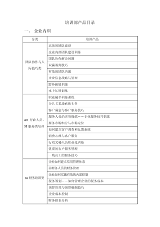 培训部产品目录及流程