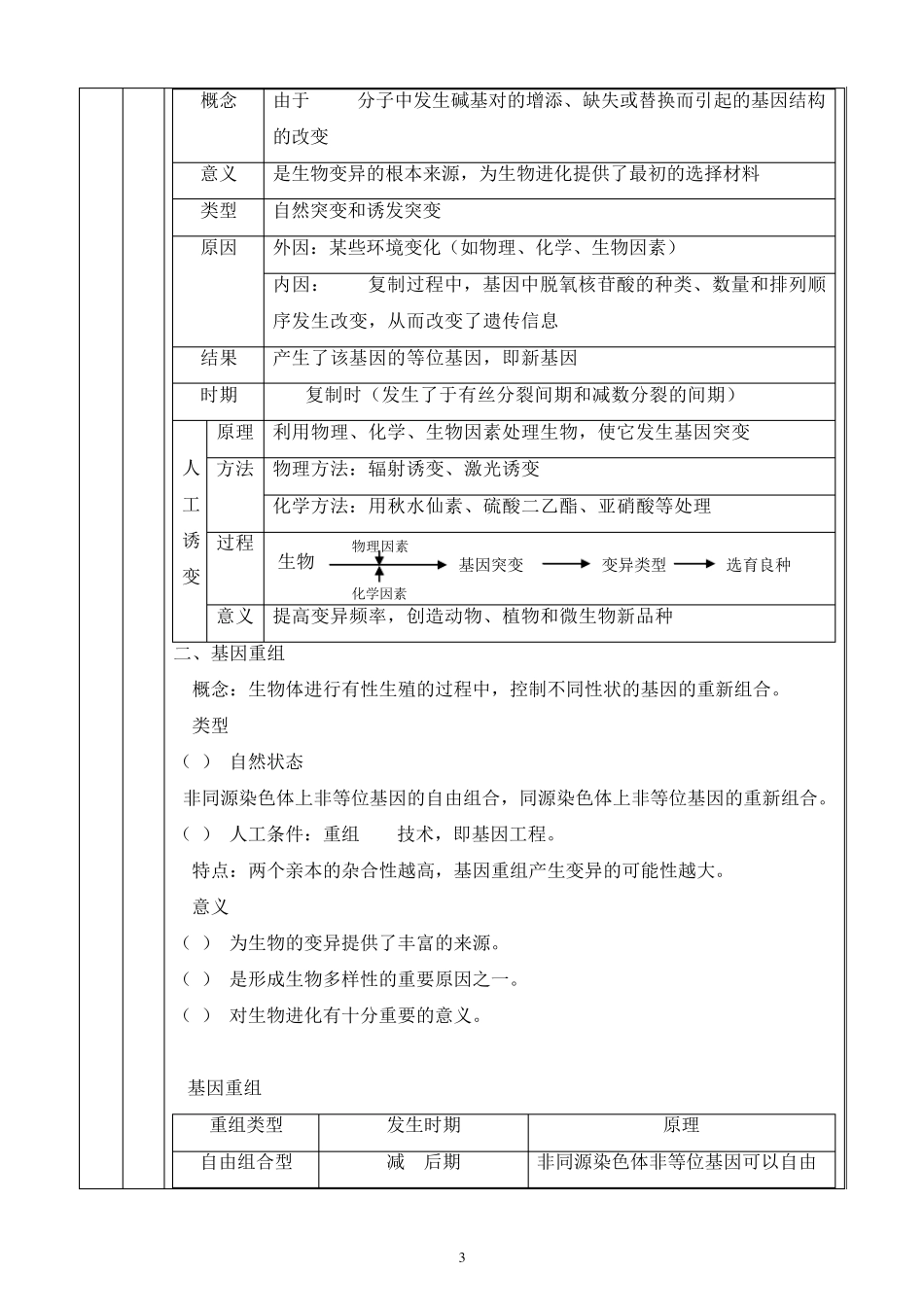 基因重组及基因突变知识点、习题及答案_第3页