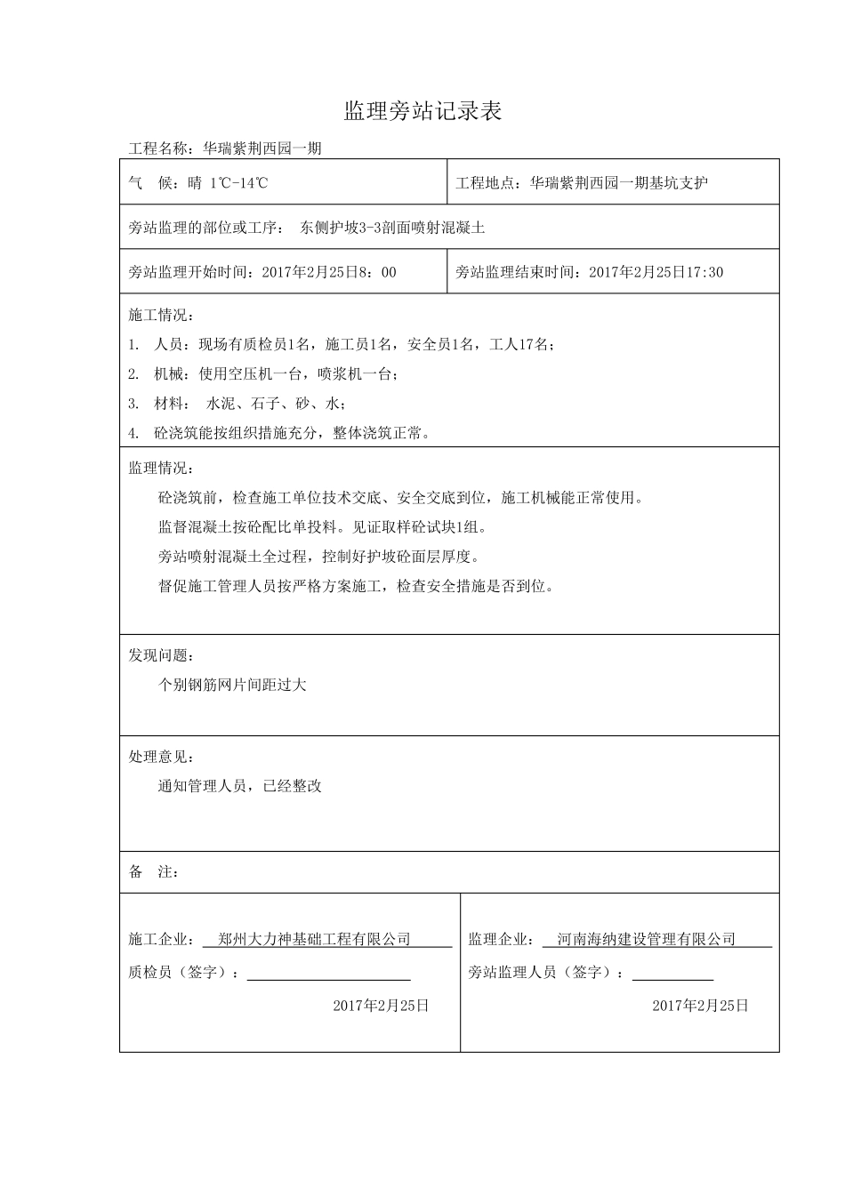 基坑支护护坡喷射砼旁站记录_第3页