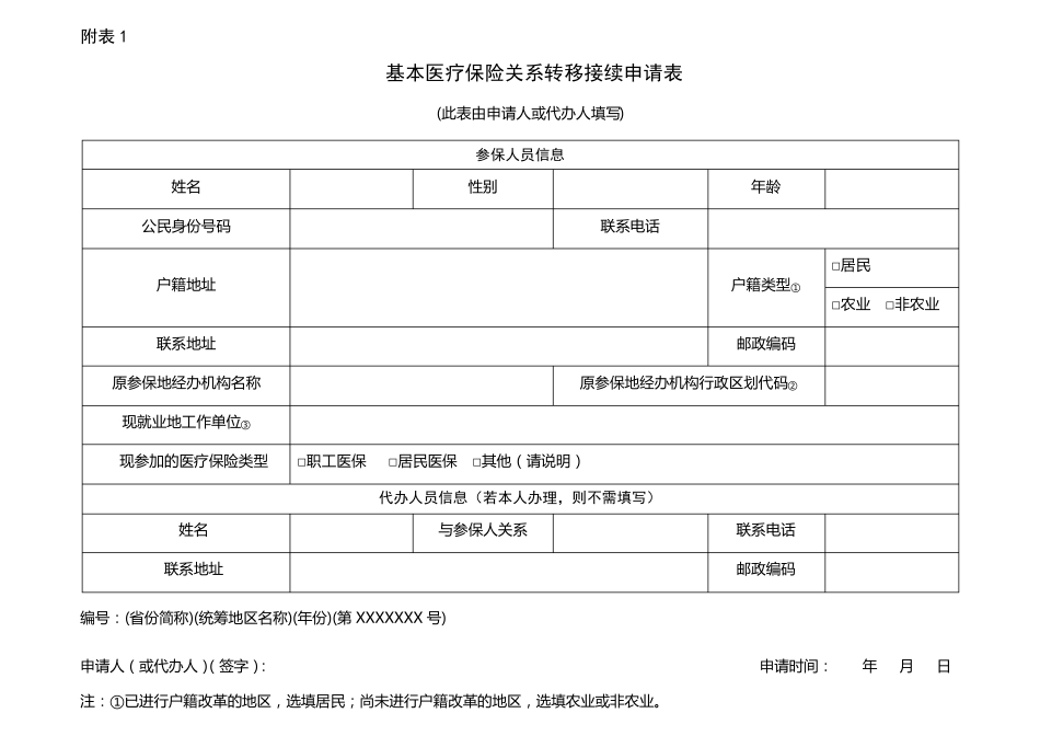 基本医疗保险关系转移接续申请表1_第1页