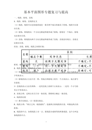基本平面图形专题复习与提高