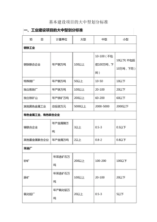 基本建设项目的大中型划分标准
