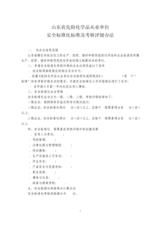山东省危险化学品从业单位安全标准化标准及考核评级办法