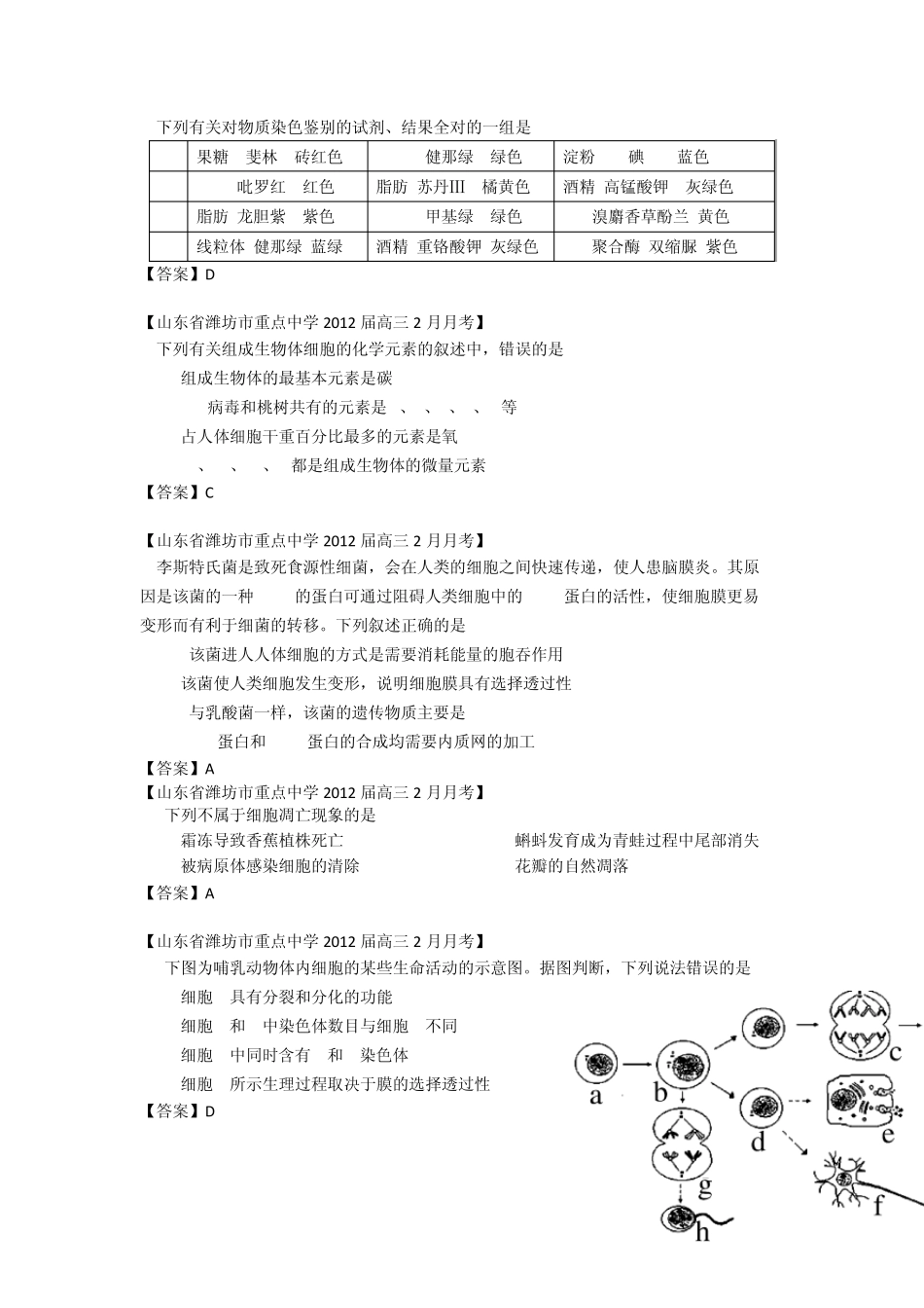 山东省各地市2012年高考生物最新试题分类汇编8：细胞的生命历程_第2页