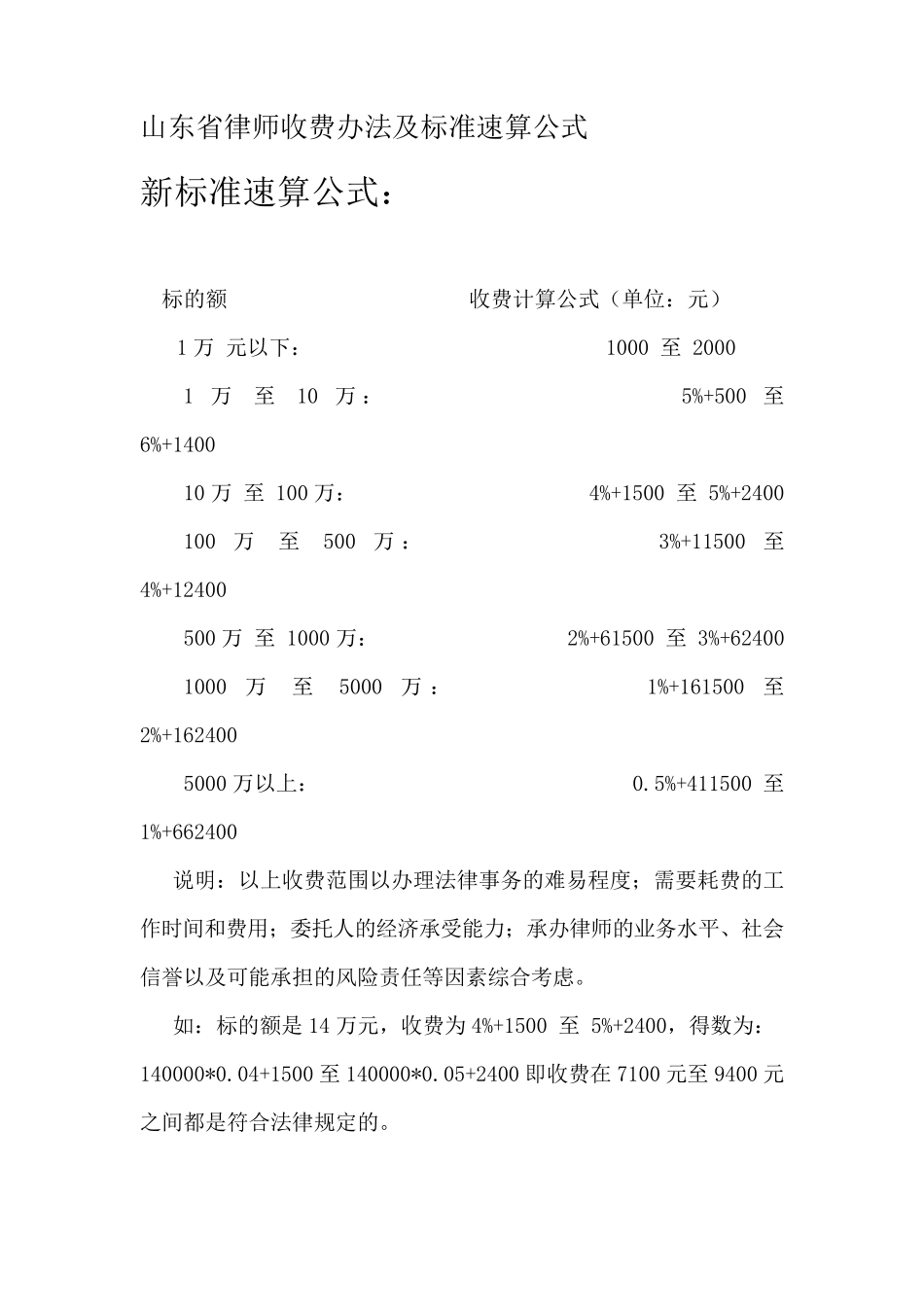 山东省律师收费办法及速算公式_第1页