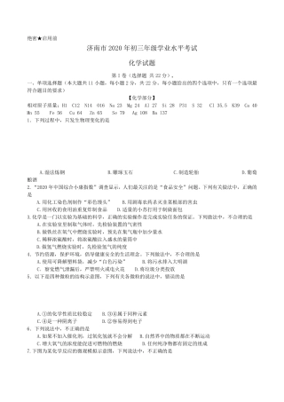 山东省济南市2020年中考化学真题试题