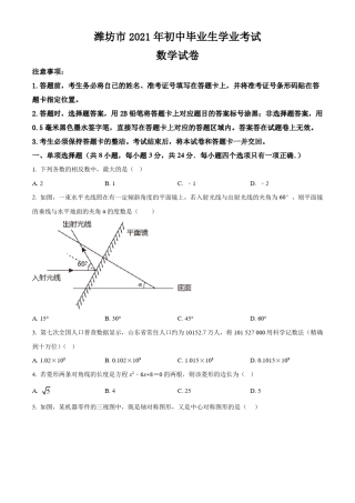 山东省潍坊市2021年中考数学真题卷(含答案与解析)