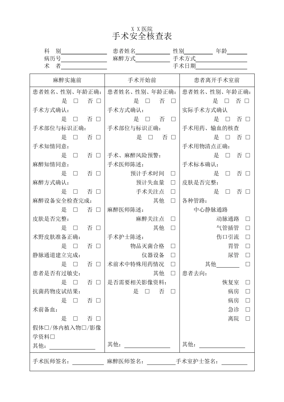 山东省病历书写规范(2010版)手术室相关表格文书及知情同意书word版本_第1页