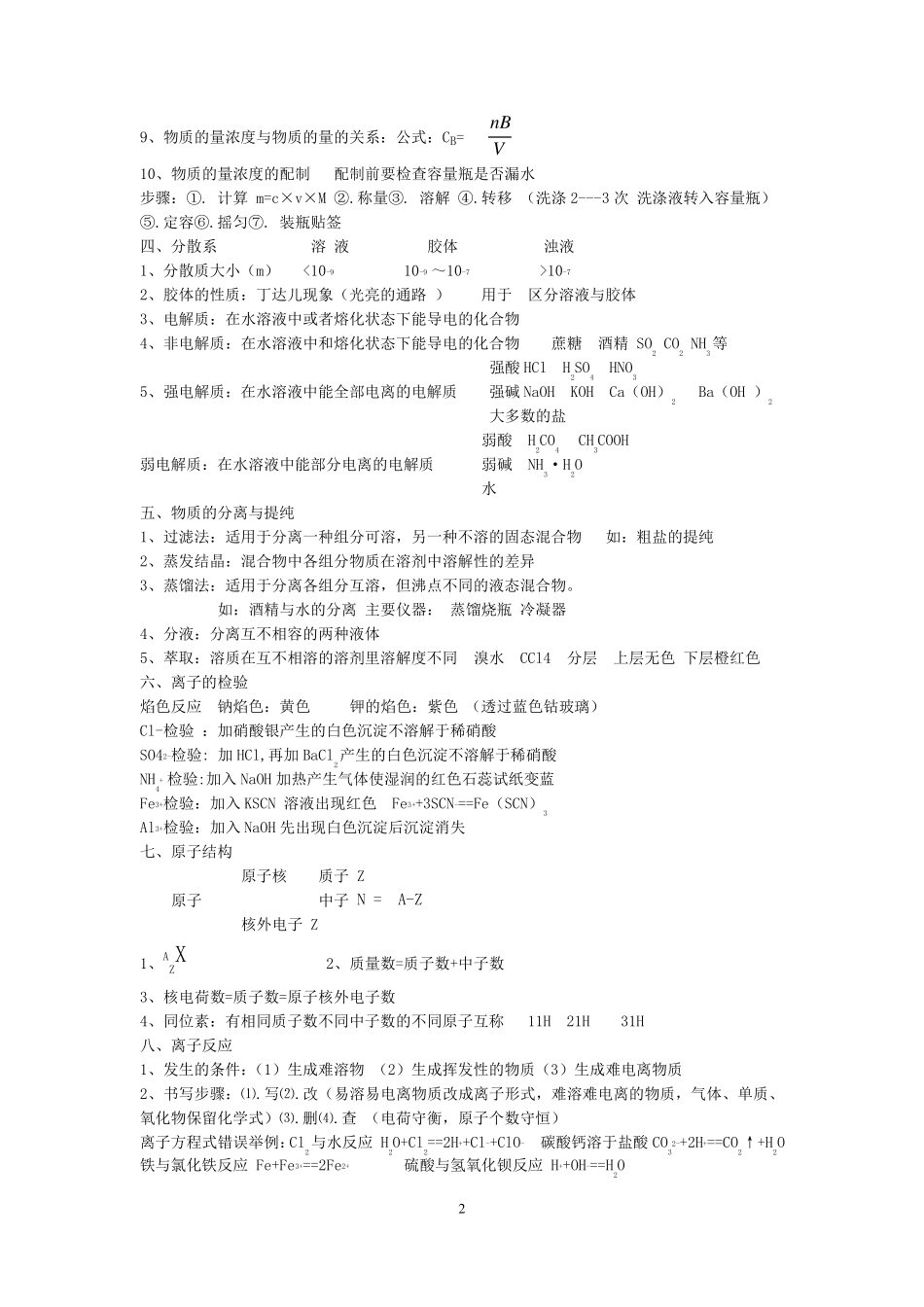 山东高中化学学业水平测试知识点总结_第2页