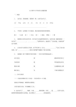 山大附中小升初考试语文真题