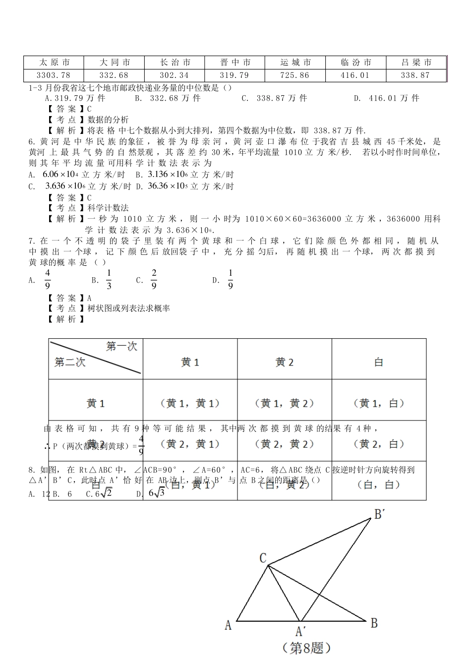 山西省2018年中考数学试卷及答案解析(Word版)_第2页