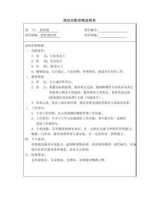 岗位职责说明书(咖啡厅)