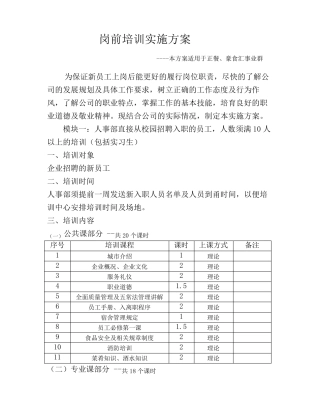 岗前培训实施方案