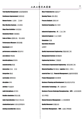 工业工程专业英语词汇