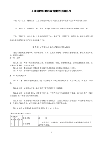 工业用地分类以及各类的使用范围