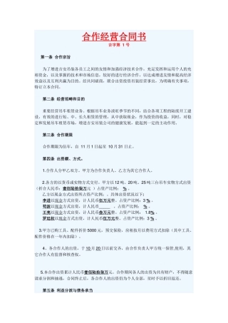 2025年合伙经营协议书