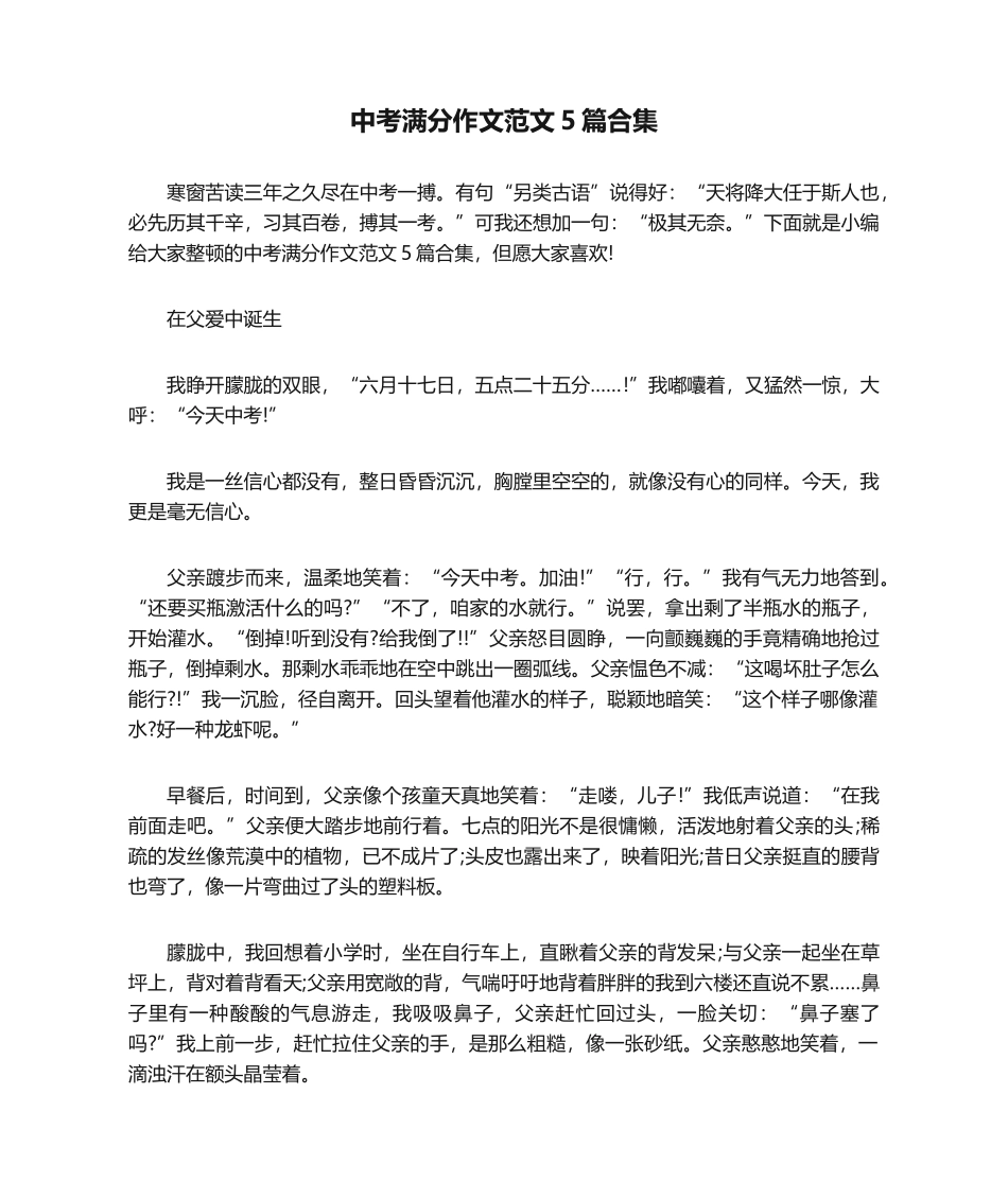 2025年中考满分作文范文5篇合集_第1页
