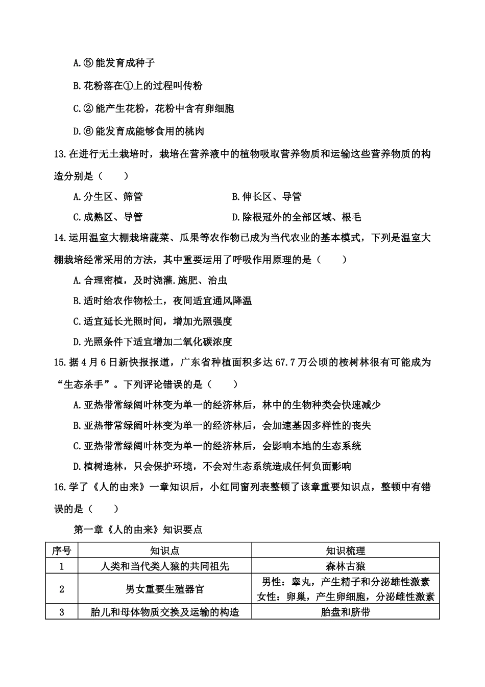 2025年生物会考模拟试题_第3页