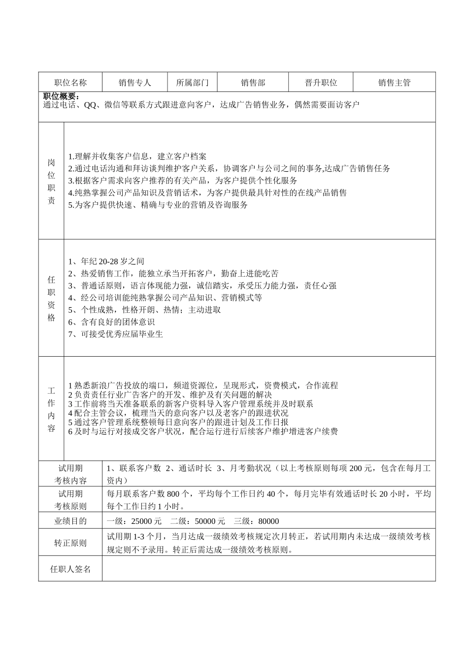 2025年主管晋升职位岗位说明书_第1页