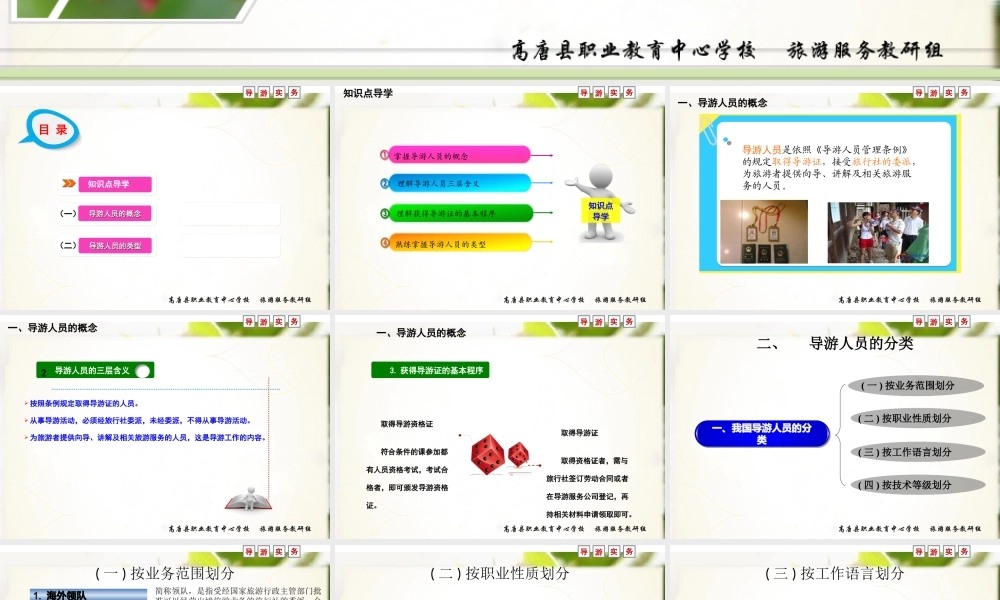 导游人员的概念和分类PPT  旅游管理专业
