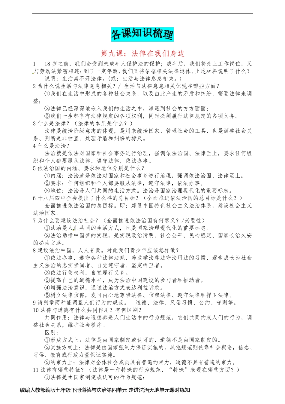 统编人教部编版七年级下册道德与法治第四单元 走进法治天地单元课时练知识梳理(含思维导图)_第2页