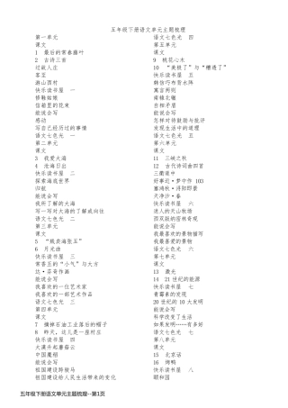 五年级下册语文单元主题梳理