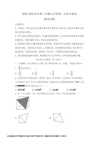 山东省德州市平原县2023届九年级下学期中考一模数学试卷(含解析)