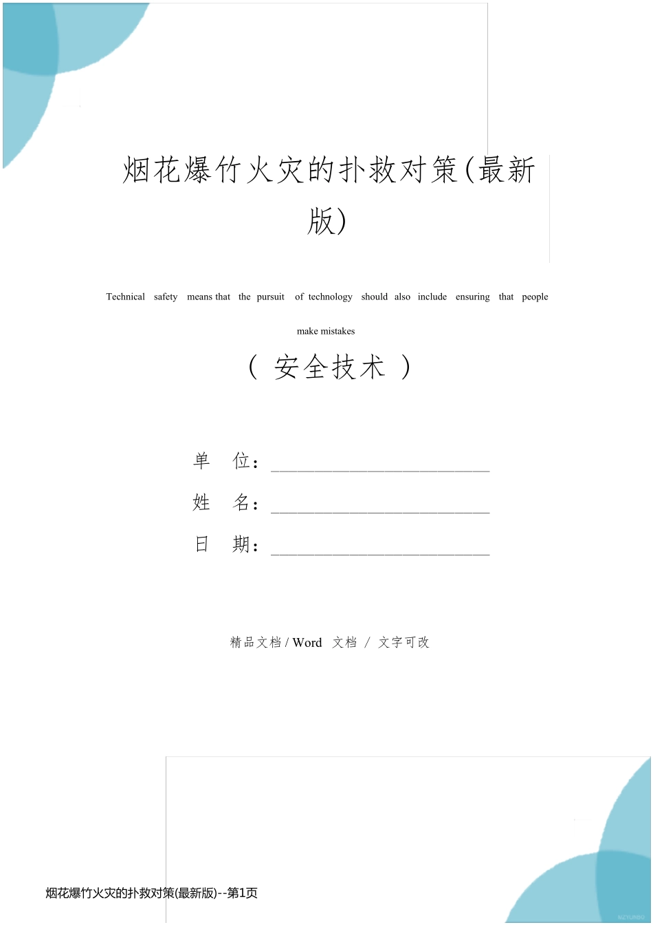 烟花爆竹火灾的扑救对策(最新版)_第1页