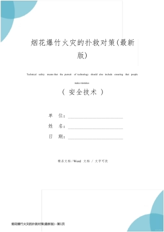 烟花爆竹火灾的扑救对策(最新版)