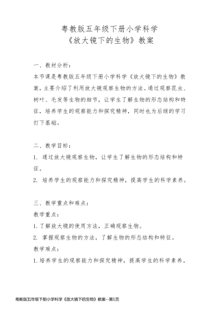 粤教版五年级下册小学科学《放大镜下的生物》教案