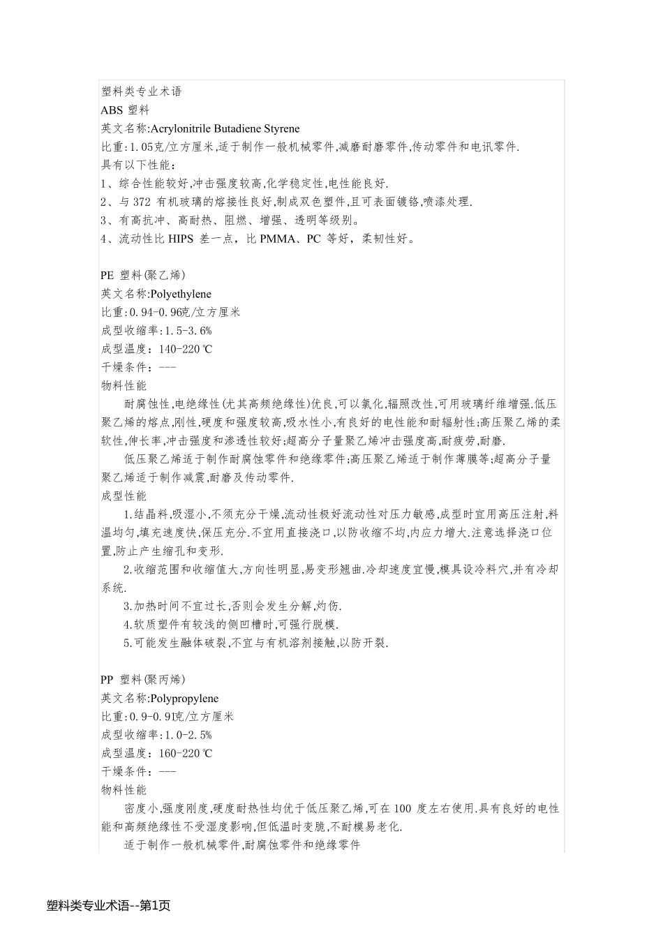 塑料类专业术语_第1页