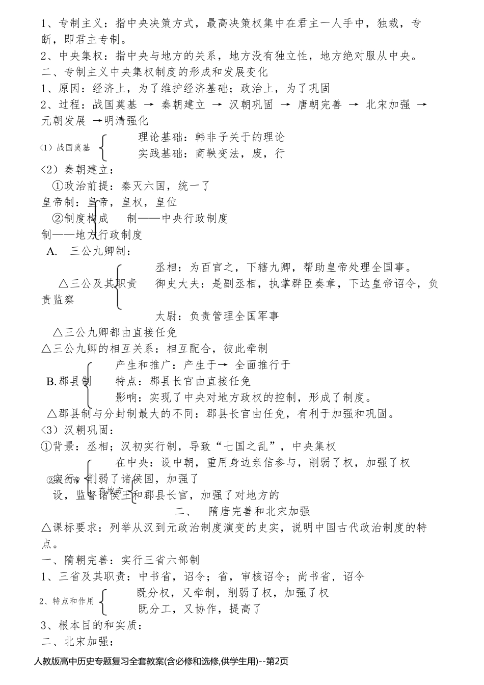 人教版高中历史专题复习全套教案(含必修和选修,供学生用)_第2页