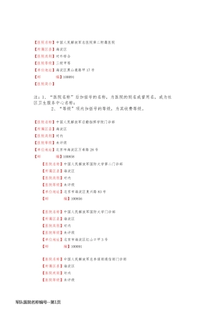 军队医院名称编号