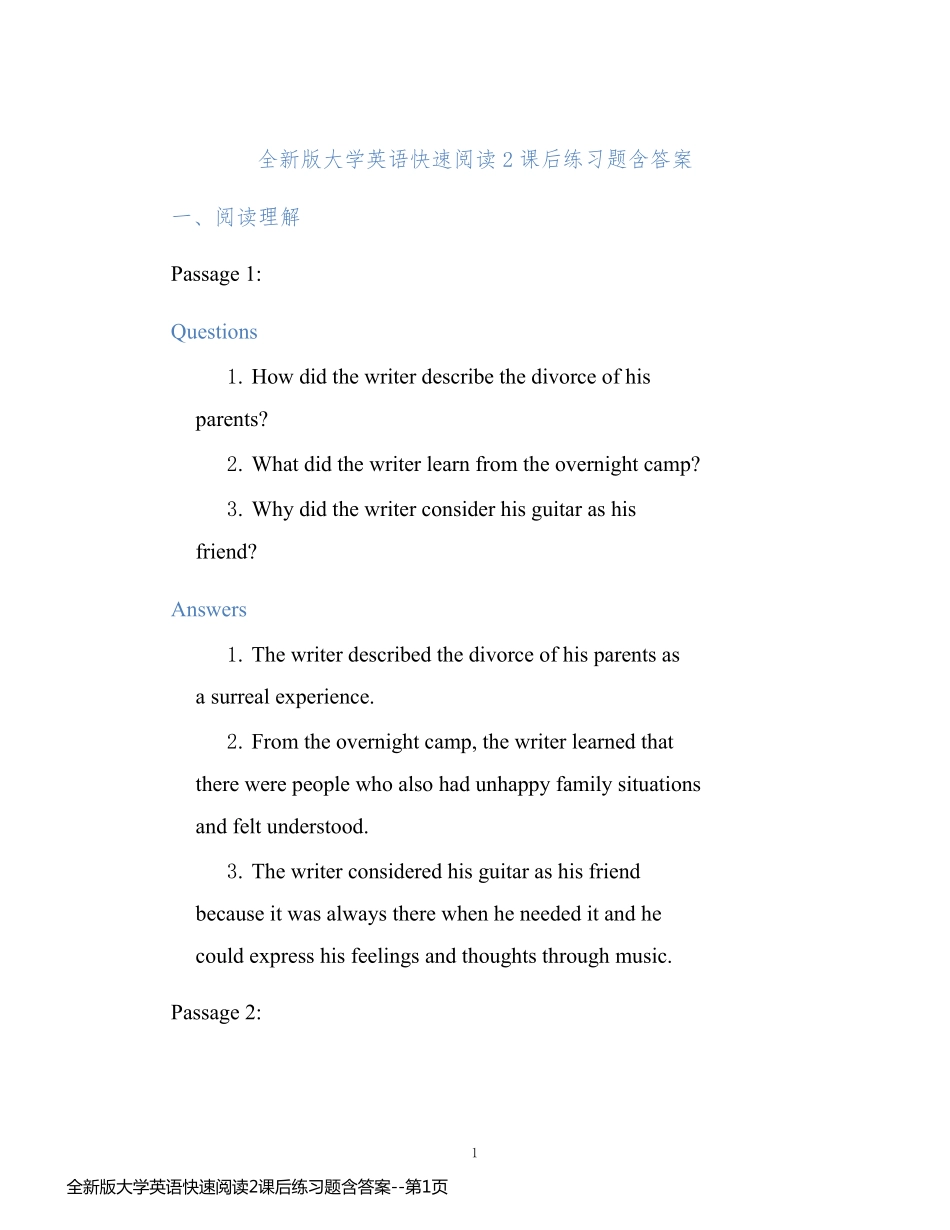 全新版大学英语快速阅读2课后练习题含答案_第1页