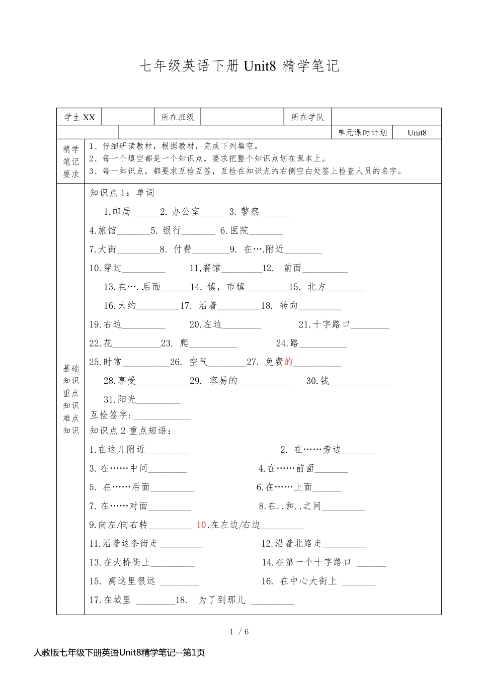 人教版七年级下册英语Unit8精学笔记_第1页