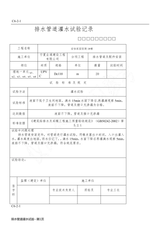 排水管道灌水试验