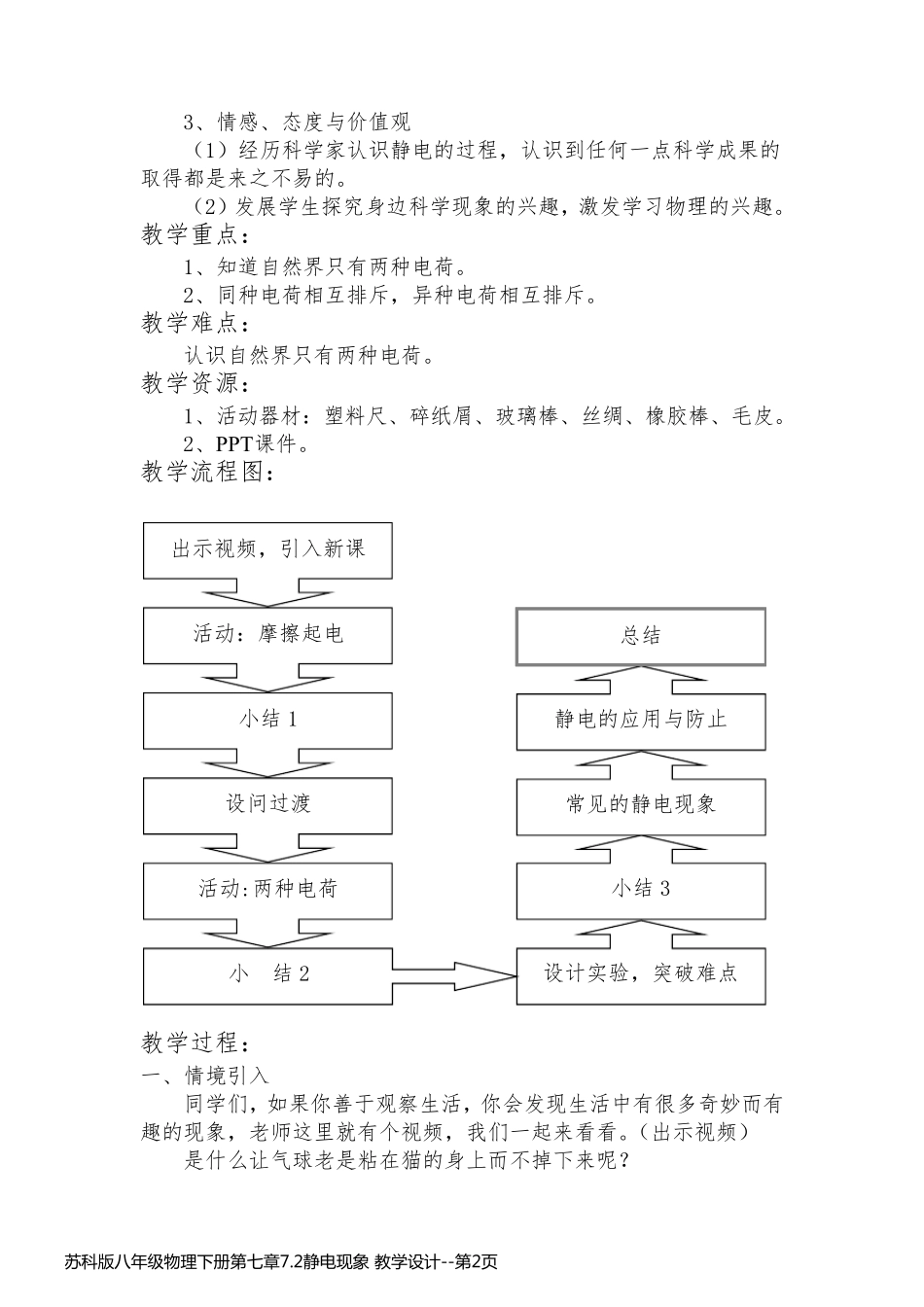 苏科版八年级物理下册第七章7.2静电现象 教学设计_第2页