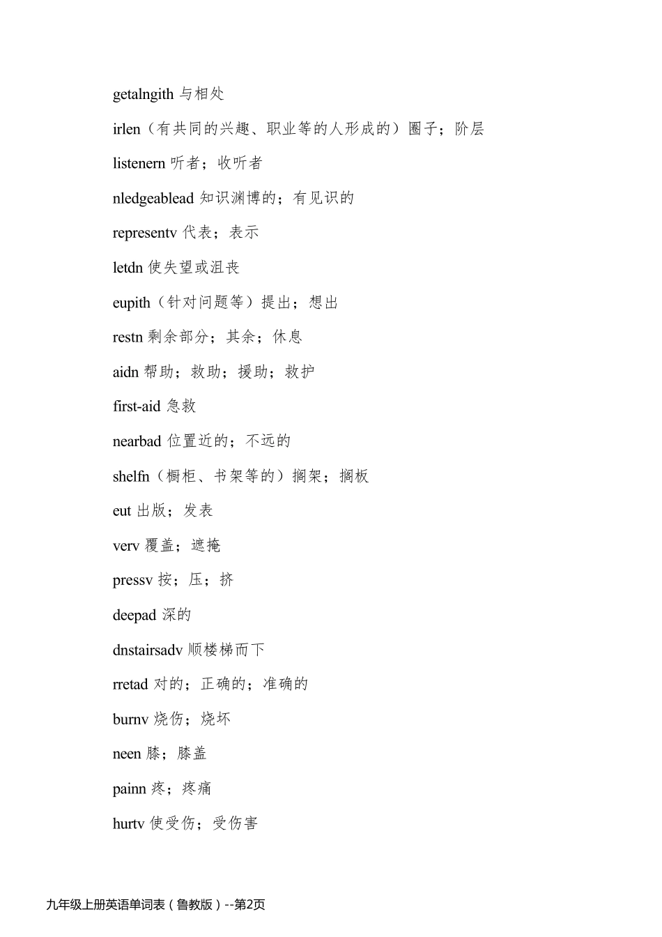 九年级上册英语单词表（鲁教版）_第2页