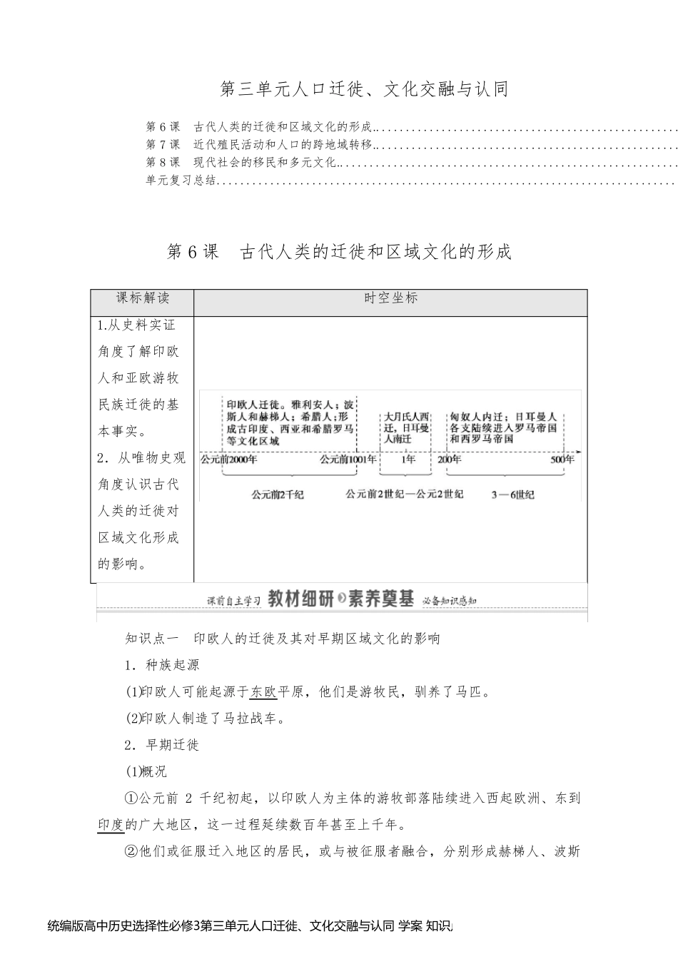 统编版高中历史选择性必修3第三单元人口迁徙、文化交融与认同 学案 知识点考点汇总及配套习题课_第1页