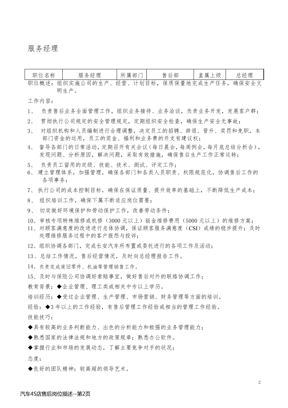 汽车4S店售后岗位描述_第2页