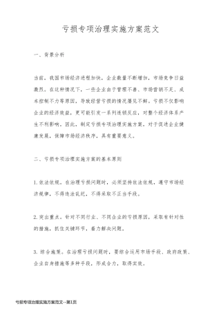 亏损专项治理实施方案范文