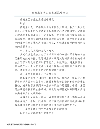 威高集团多元化发展战略研究
